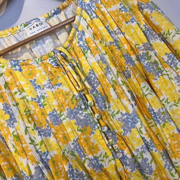 Sabo Skirt Leta Floral Linen Peasant Blouse Top S Boho Summer Cottagecore - Picture 6 of 6